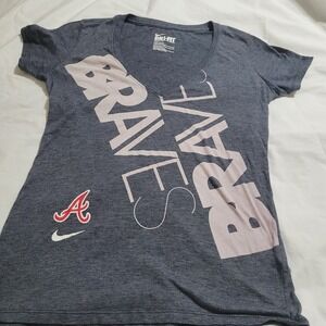 Nike V Neck Tee Shirt Slim Fit Atlanta Braves‎  Size Large Dri Fit
